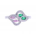 Silver Ring with Pink and Green Quartz