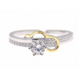 Two Tone Silver Solitaire Ring