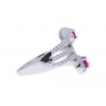 Platinum Plated Silver Ring with Rubellite and White Sapphires