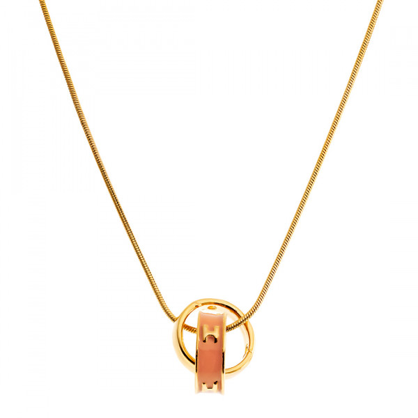Gold Plated Minimal Necklace with Pink Enamel 