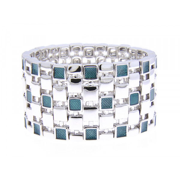 Platinum Plated Large Cuff Bracelet with Green Enamels