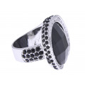 Platinum Plated Statement Ring with Black Sapphires