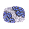 Επιπλατινωμένο Δαχτυλίδι Φλοράλ με Μπλε και Λευκά Ζαφείρια