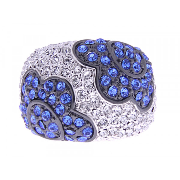 Floral Bombe Ring with Platinum Plating, White and Blue Sapphires