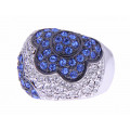 Floral Bombe Ring with Platinum Plating, White and Blue Sapphires