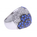 Floral Bombe Ring with Platinum Plating, White and Blue Sapphires