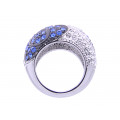 Floral Bombe Ring with Platinum Plating, White and Blue Sapphires