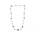 Platinum Plated Link Chain Necklace with Grey and Black Pearls