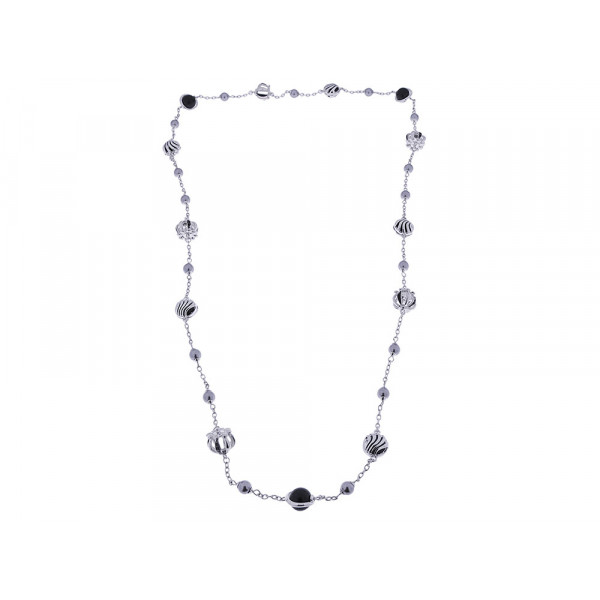 Platinum Plated Link Chain Necklace with Grey and Black Pearls