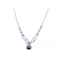 Long Necklace with Platinum Plating, White Sapphires, Pearls and Black Enamels