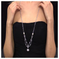 Long Necklace with Platinum Plating, White Sapphires, Pearls and Black Enamels