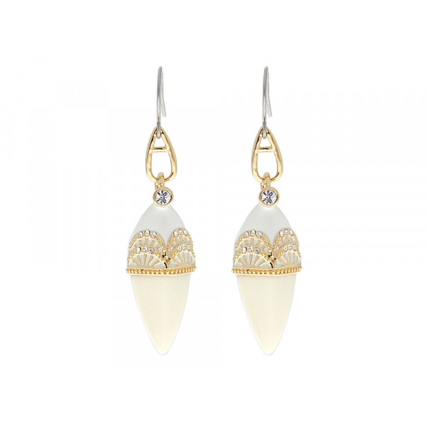 Gold Plated Drop Earrings with White Agate