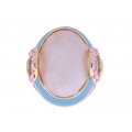 Gold Plated Bombe Ring with Mother of Pearl, Pink Quartz and Light Blue Enamels