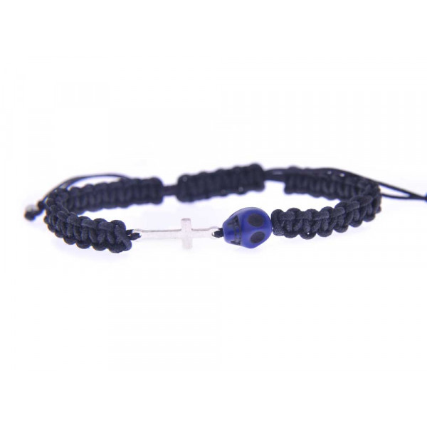 Crochet Bracelet with Lapis Lazuli and a Silver Cross