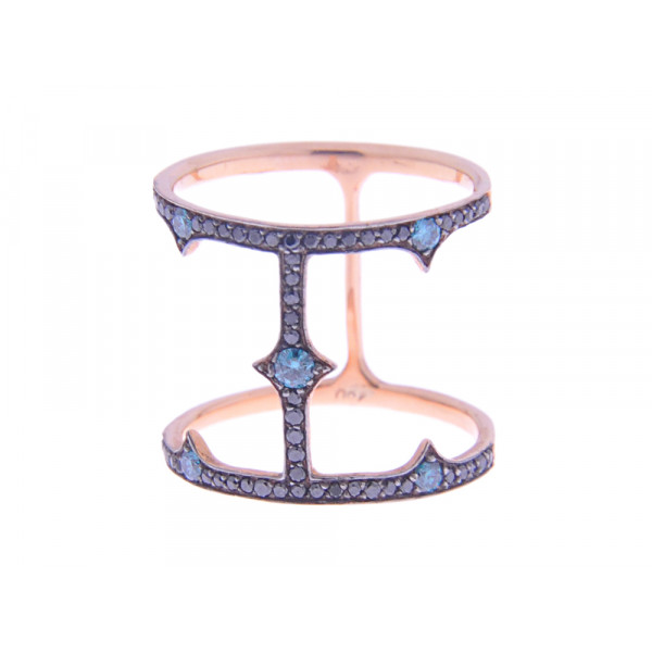 Black and Blue Diamond Ring set in Pink Gold 