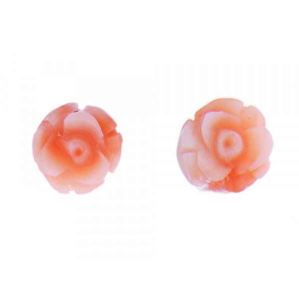 Silver Stud Earrings in a Rose design with Coral