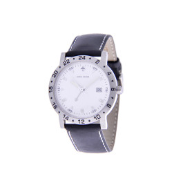 Stainless Steel Ρολόι Alpha Saphir με Μαύρο Δερμάτινο Λουράκι Stainless Steel Ρολόι Alpha Saphir με Μαύρο Δερμάτινο Λουράκι