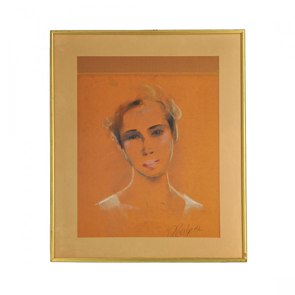 Gouache and Pencil Portrait of a Young Woman signed by Renieris 