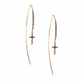 18K Pink Gold Dangle Earrings with Crosses adorned with Brown Diamonds