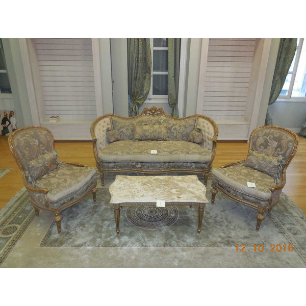 Louis XVI Living Room Set adorned with Gold Leaf and French Tapestries