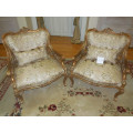 Louis XIV Living Room set with gold leaves and embossed fabrics