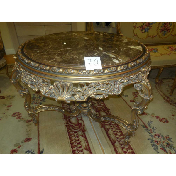 Handmade French Round Table with Marble