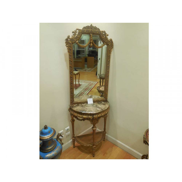 Handmade Wooden Console Table with Marble