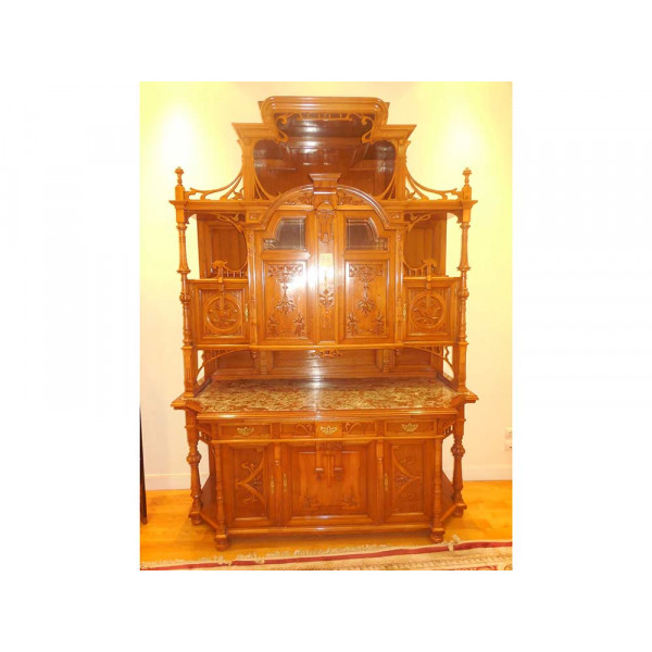 Art Nouveau Buffet with woodcut handmade embossed decorations