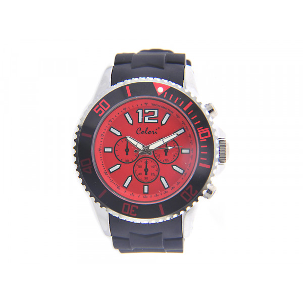 Colori Watch with a Black Silicone Strap and Red Dial