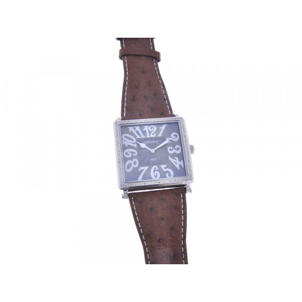 Giovine Ritrato Watch with 128 Diamonds, Swiss Quartz Mechanism and Brown Ostrich Leather Strap