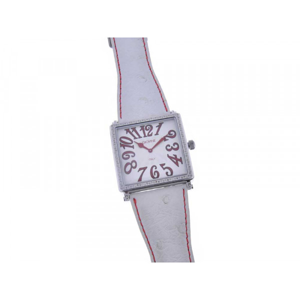 Giovine Ritrato Watch with 128 Diamonds, Swiss Quartz Mechanism and White Ostrich Leather Strap