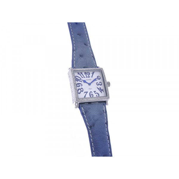 Giovine Ritrato Watch with 96 Brilliant Diamonds and Blue Ostrich Leather Strap