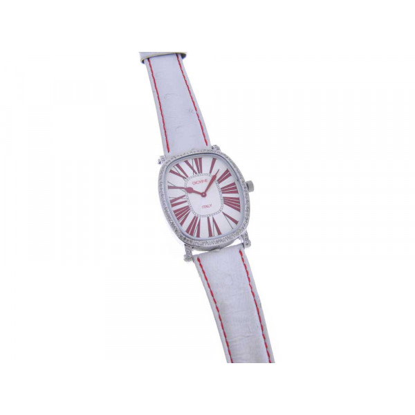 Giovine Scialo Puro Watch with 96 brilliant diamonds and white leather strap