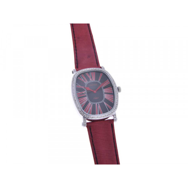 Giovine Scialo Puro Watch with 96 Brilliant diamonds, red ostrich leather strap and Stainless Steel case