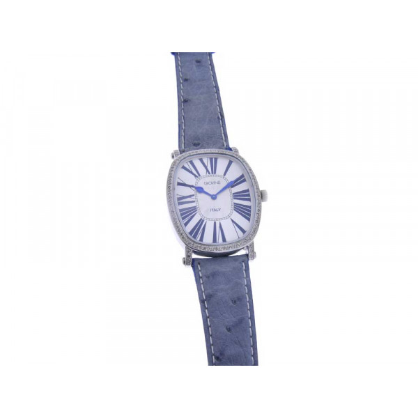 Giovine Scialo Puro Watch with 96 Brilliant, Stainless Steel case and ostrich blue leather strap