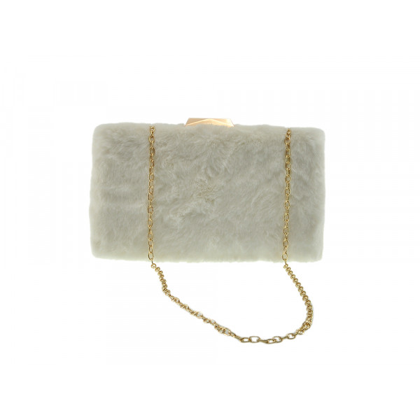 Clutch bag of white fur and gold buckle