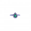 Platinum Plated Silver Ring with Lab Created Emerald
