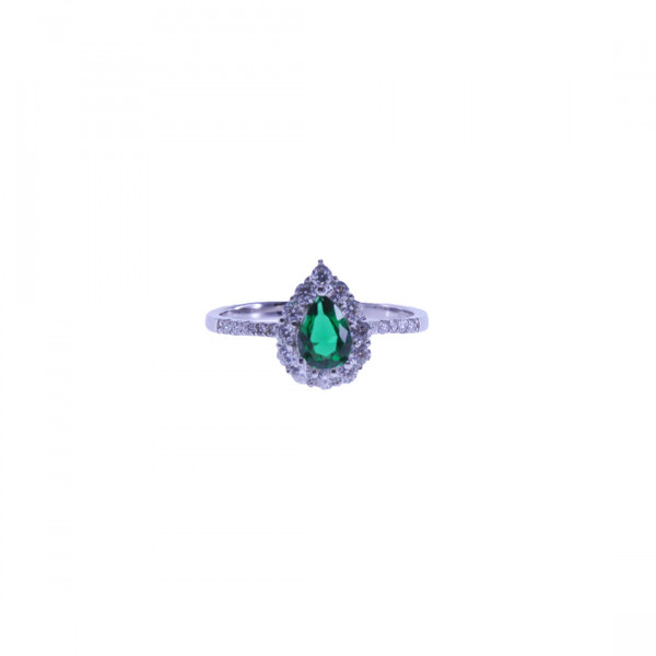 Platinum Plated Silver Ring with Lab Created Emerald