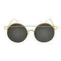 Round Sunglasses with Gold Metallic Frame and Black Lenses