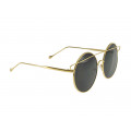 Round Sunglasses with Gold Metallic Frame and Black Lenses