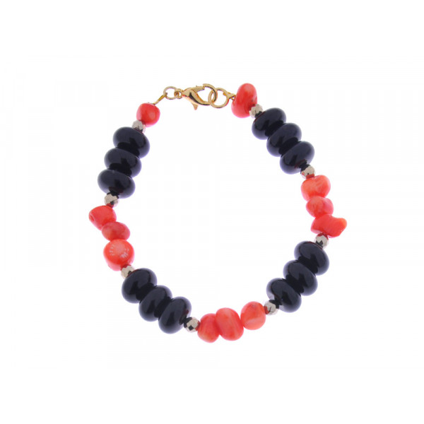 Handmade Bracelet with Corals and Black Agate