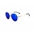 Polygonal Aviator Sunglasses with Golden Metallic Frame and Blue Lenses