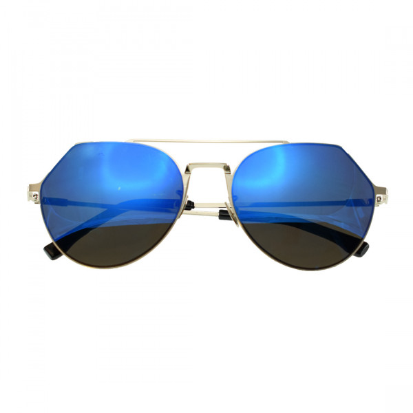 Polygonal Aviator Sunglasses with Golden Metallic Frame and Blue Lenses