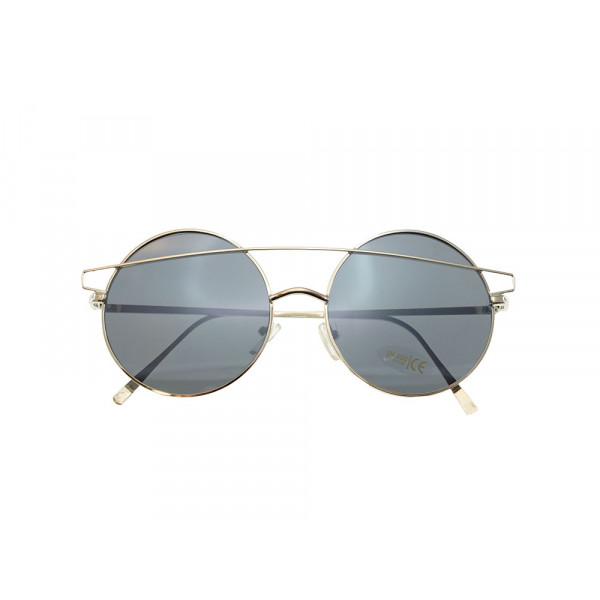 Oversized Round Sunglasses with a Golden Metallic Frame and Black Lenses