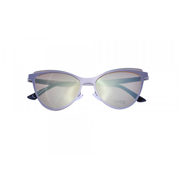 Silver Metallic Cat Eye Sunglasses with Grey Lenses