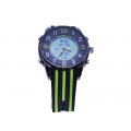 XXL Sport Watch with Stainless Steel Case a Black and Green Silicone Strap