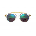 Transparent Acetate Sunglasses with Metallic Golden Details and Mirror Lenses
