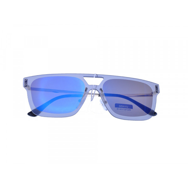 Unisex Square Sunglasses with Transparent Mixed Frame and Grey Lenses