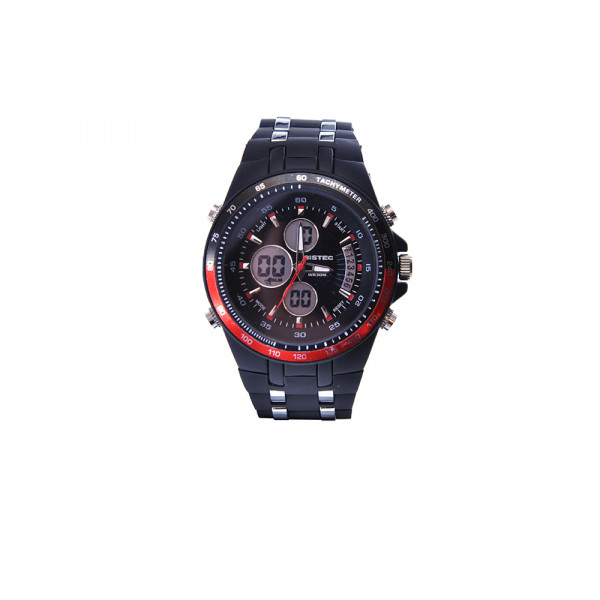 Bistec Watch with a Stainless Steel Case and a Black Silicone Strap