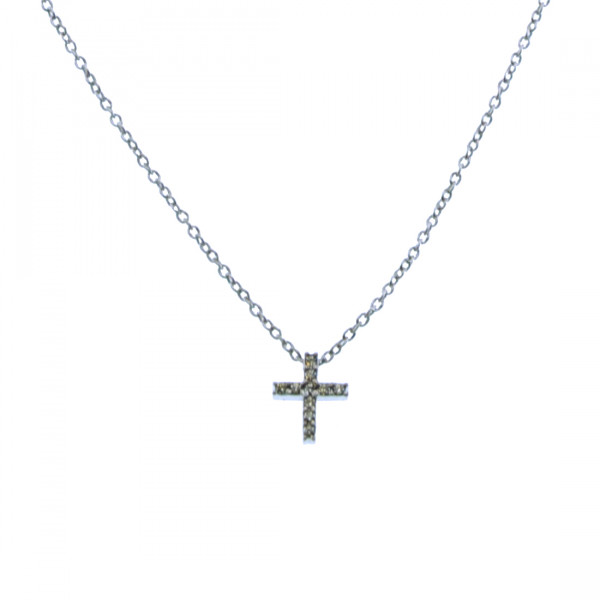 Platinum Plated Silver Cross with White Sapphires